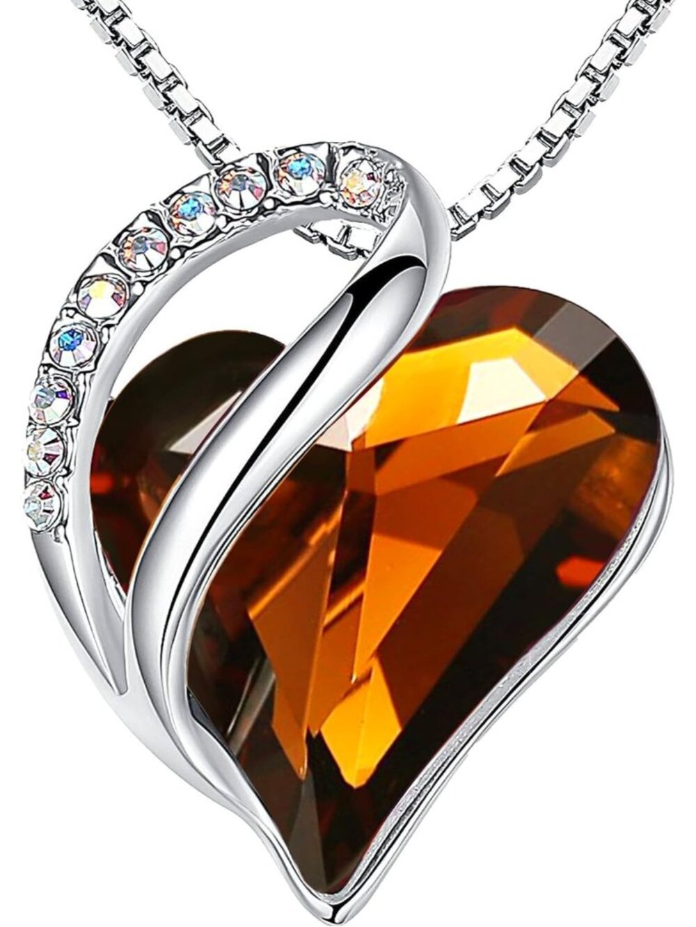 Women's Gold Black Infinity Love Birthstone Heart Crystal Pendant Necklace